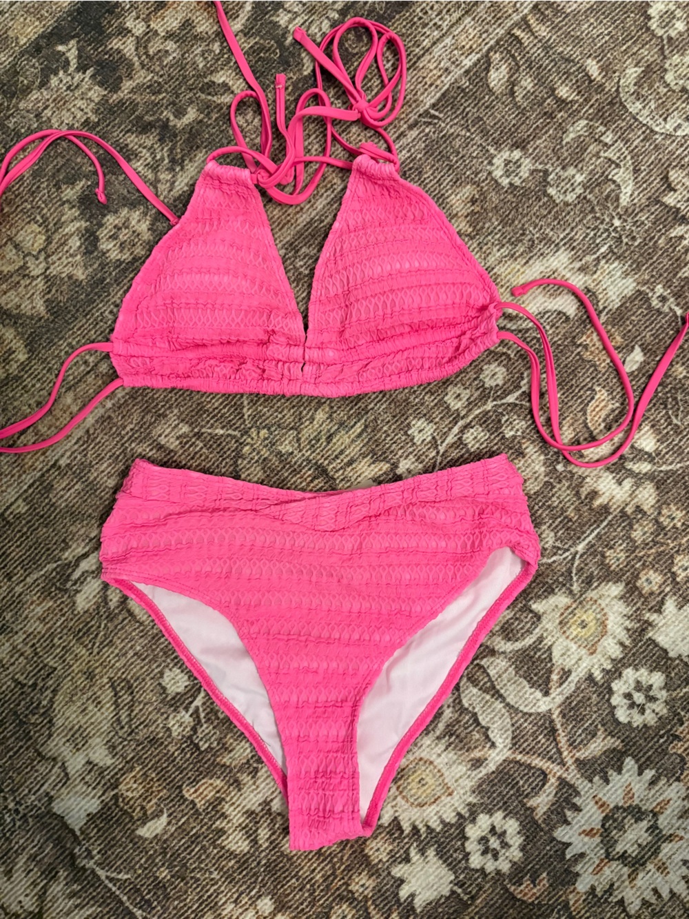 SHEIN Hot Pink Textured Triangle Bikini Set